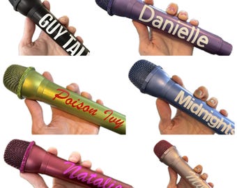 Custom Name Text Prop Microphone - Concert Costume Cosplay Outfit Accessory, Toy, Photo Prop - Fake Mic Play Lipsyncing