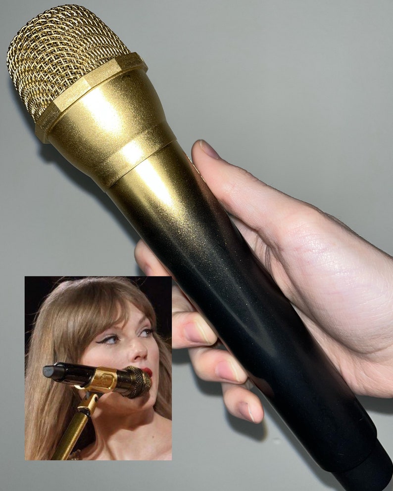 Eras Tour Inspired Prop Fake Microphone Taylor Concert Costume Swift Accessory Bejeweled Rhinestone, 1989, Rep, Lover, Midnights Fearless Gold Ombre