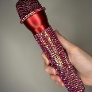 Iridescent Rhinestone Prop Microphones - Concert AB Holo Sparkle Fake Mic Cosplay Accessory Toy for Costumes, Photos - Music Singer Popstar