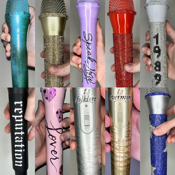 TS Eras Inspired Prop Microphones - Swift Concert Costume Accessory - Bejeweled Rhinestone 1989, Rep, Lover, folklore/evermore, Midnights
