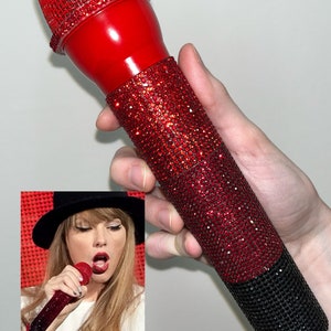 Eras Tour Inspiriertes Prop Fake Mikrofon Taylor Konzertkostüm Swift Accessoire Bejeweled Rhinestone, 1989, Rep, Lover, Midnights Red Ombre Rhinestone