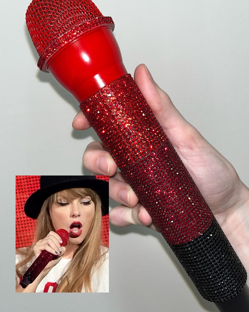 Eras Tour Inspiriertes Prop Fake Mikrofon Taylor Konzertkostüm Swift Accessoire Bejeweled Rhinestone, 1989, Rep, Lover, Midnights Red Ombre Rhinestone