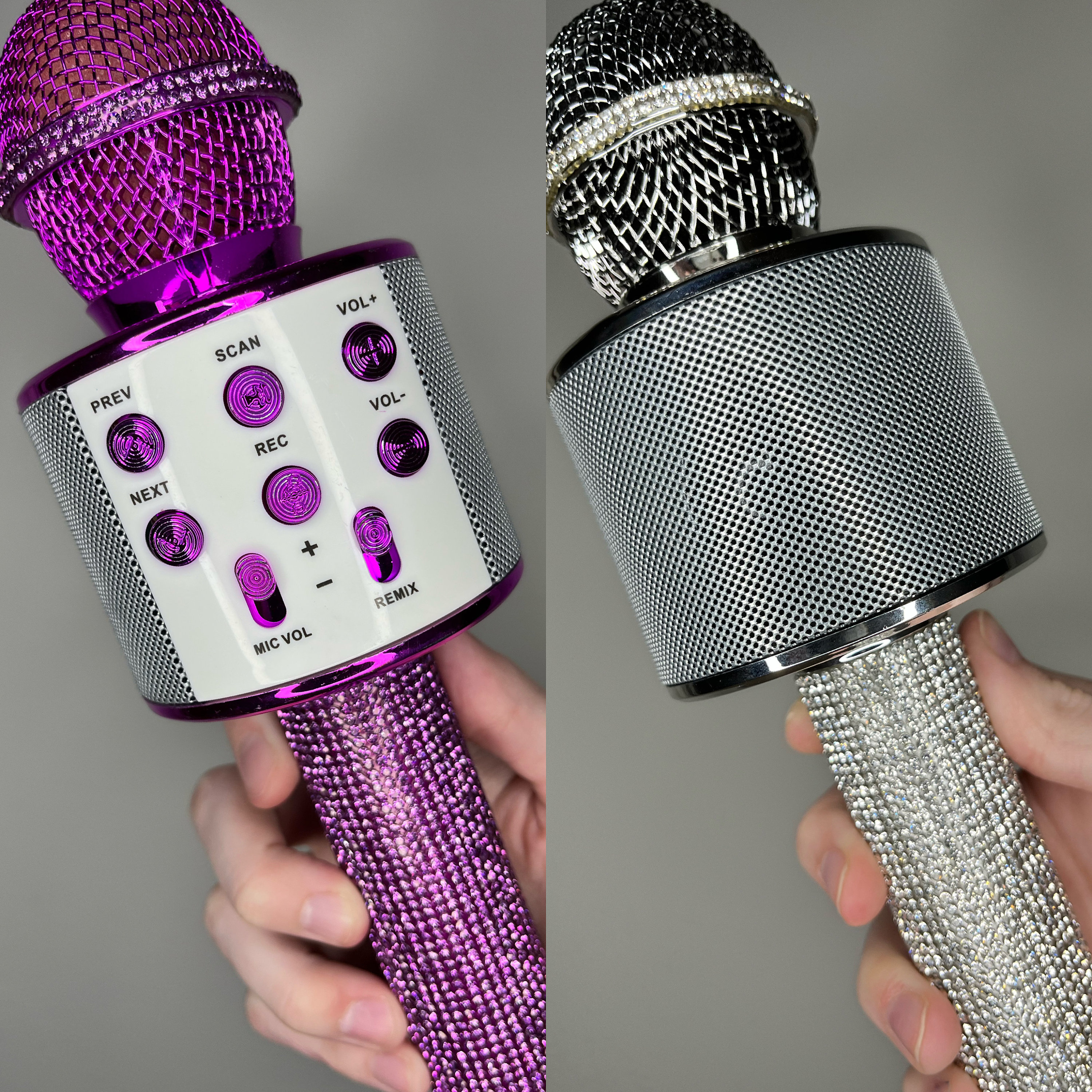 Wireless Bluetooth Karaoke Microphones - Plain or Rhinestone Sparkly - Music Singer Popstar Mic Toy