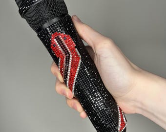 Snake Microphone - Karaoke Mic, Professional Mic, or Prop Fake Microphone - Rhinestoned Mic with Rhinestone Snake