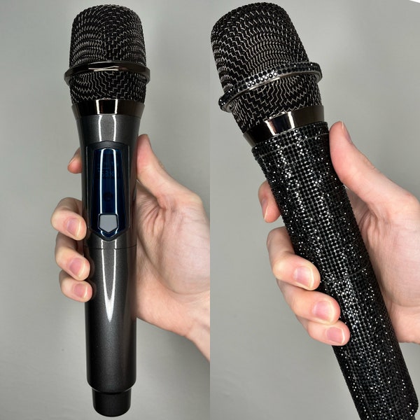 Microphone sans fil W68 Système émetteur/récepteur professionnel Micro à main universel - karaoké, performance - uni ou strass brillant