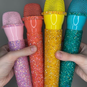 Crystal Rhinestone Prop Microphones - Sparkly Concert/Festival Tour Fake Mic Cosplay Accessory Toy for Costumes and Photos - Singer Popstar