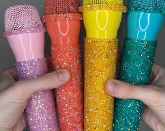 Crystal Rhinestone Prop Microphones - Sparkly Concert/Festival Tour Fake Mic Cosplay Accessory Toy for Costumes and Photos - Singer Popstar