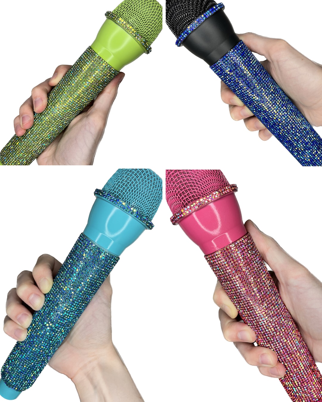 Iridescent Rhinestone Prop Microphones Concert AB Holo Sparkle Fake Mic