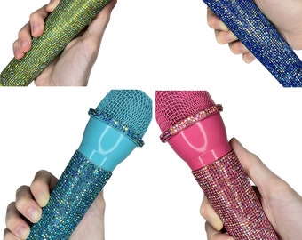 Iridescent Rhinestone Prop Microphones - Concert AB Holo Sparkle Fake Mic Cosplay Accessory Toy for Costumes, Photos - Music Singer Popstar