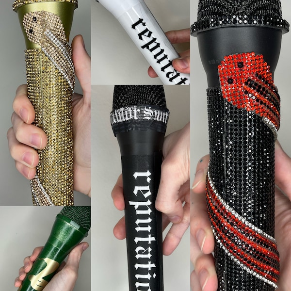 Reputation Eras Prop Microphone - Taylor Inspired Eras Tour Fake Mics - Swift Concert Costume Accessory - Rhinestone 3D Snake, Rep Newsprint