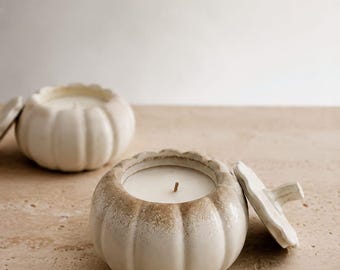 Bougie artisanale citrouille d'automne | Bougie parfumée café et cannelle | Bougie décorative avec bol en céramique | Cadeau d'automne