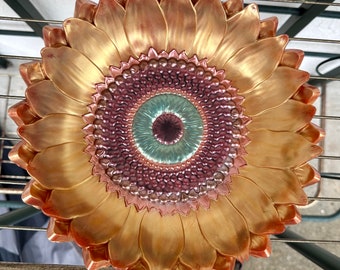 Sunflower dish or wall plaque; Red Golds