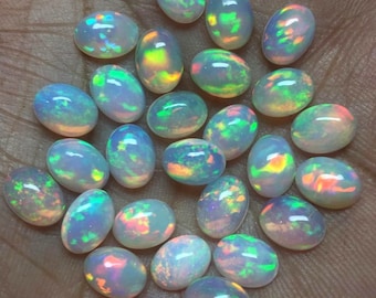 8x6 MM Natural Ethiopian Fire Opal Cabochon AA++ Oval Gemstone Wholesale Lot, Brilliant Play of Color Opal Jewelry Making Stone