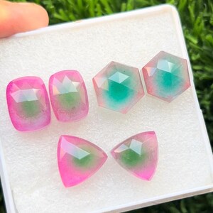 Tourmaline de qualité supérieure et doublets de cristal d'un côté, forme de mélange de cabochons taillés en rose, taille 14-15 mm, 3 paires de pierres précieuses cabochon