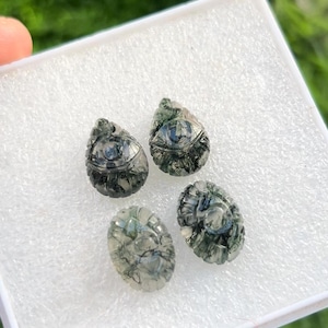 Bellissimo agata muschiata intagliata a mano, agata muschiata naturale di qualità, forma mista, cabochon, pietra preziosa di alta qualità, dimensioni 14 x 10 mm, ciondolo da 4 pezzi