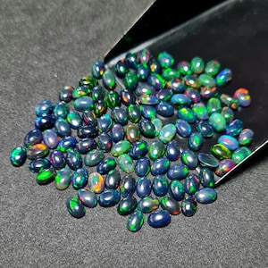 6x8 MM Size Multi Flashy Opal Cabochon Lot, Ethiopian Opal, Opal For Engagement Ring, Natural Ethiopian Black Opal Cabochon Lot, Oval Shape.