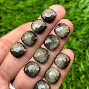 Obsidienne dorée naturelle de qualité supérieure sur un côté, taille de forme de coussin cabochon taille rose 12 mm, 11 pièces de pierre précieuse.