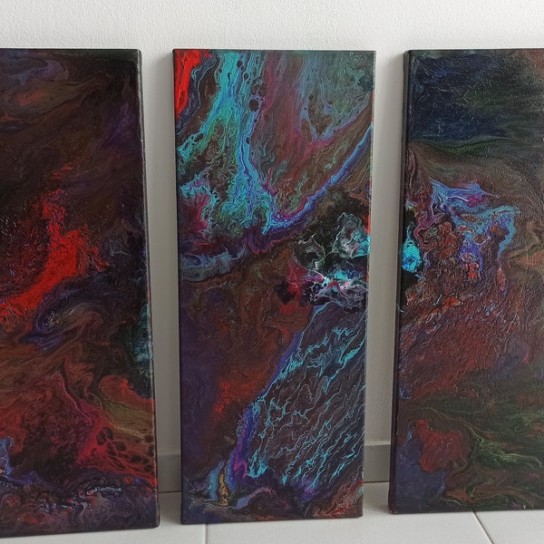 Omega Nebula (Set of 3)| Unique & Original Design | 50x20cm | Abstract Acrylic Painting | Acrylic Pouring Wall Art | Abstract Decor |