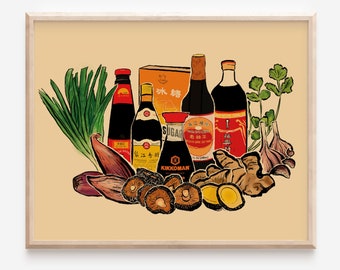 Asian Pantry Art Print | Asian Food Illustration | Asian Food Art | Chinese Food Art
