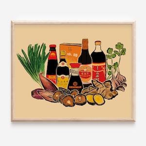 Impresión de arte de despensa asiática / Ilustración de comida asiática / Arte de comida asiática / Arte de comida china