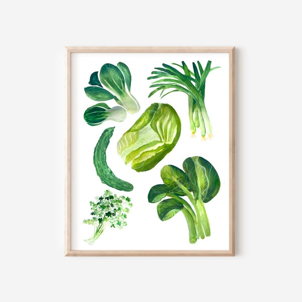 Chinese Vegetables Art Print | Asain Vegetables Art |Asian Food Art | AAPI Art | Asian Gardening Wall Art  | Kitchen Watercolor Art