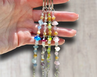 Celestial Mushroom Keychains (Indie Keychain | Gemstone Keychain)