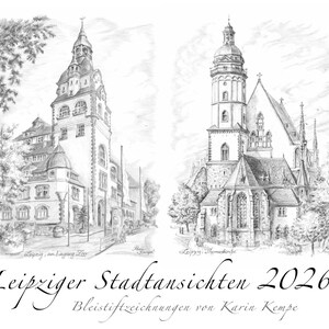 Artist Art Calendar Leipzig Cityscapes 2026 Pencil drawings by Karin Kempe 26 x 30 cm
