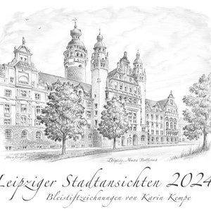 Art calendar Leipzig by Karin Kempe pencil drawings 2024 26 x 30 cm