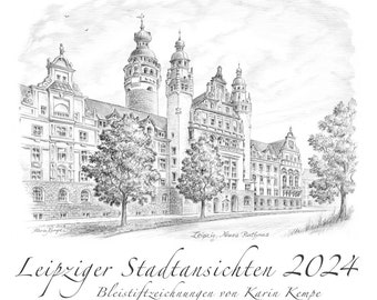 Calendario artístico Leipzig de Karin Kempe dibujos a lápiz 2024 26 x 30 cm