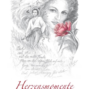 Artist Art Calendar Heart Moments 2026 Pencil drawings by Karin Kempe with sayings about love 21 x 32 cm