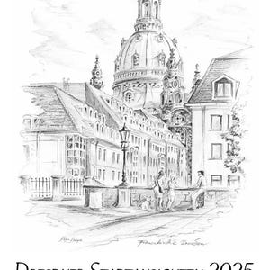 Artist Art Calendar Dresden 2025 by Karin Kempe pencil drawings in 21 x 32 cm