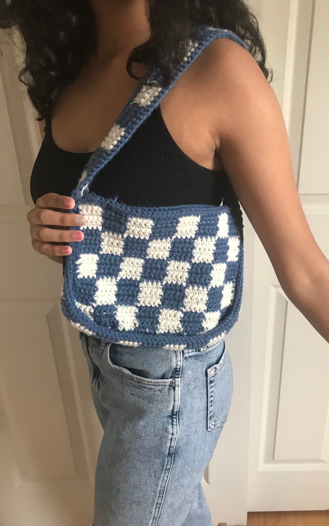 Crochet Checkered Shoulder Bag Etsy