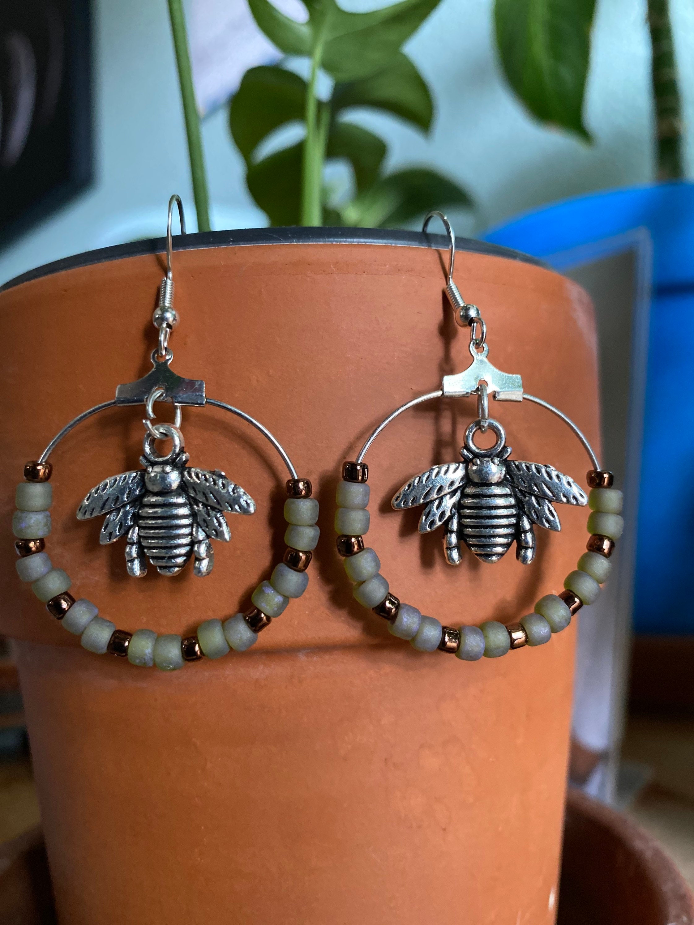 Bees Beaded Earrings Unique Bee Earrings Handmade Bee Etsy