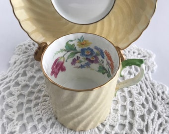 Vintage AYNSLEY DEMITASSE Tea Cup & Saucer Flower Bouquet Peaches n Cream England