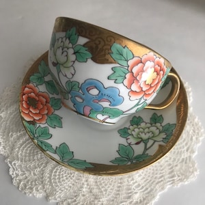 Vintage 1918 JAPAN NIPPON MORIMURA Bros Noritake Hand Painted Very Fancy Gold Gilt Tea Cup & Saucer