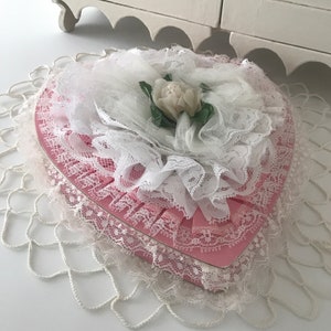 Vintage Valentines Day Card to My Love Sweet 1920's Lacy Doily Heart W/  Ribbon & Flowers Valentine 