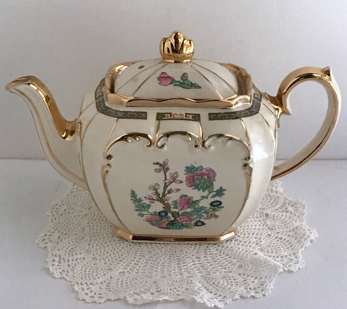 Rare Vintage SADLER 1931 Cube Teapot INDIAN TREE Gold Gilt Etsy