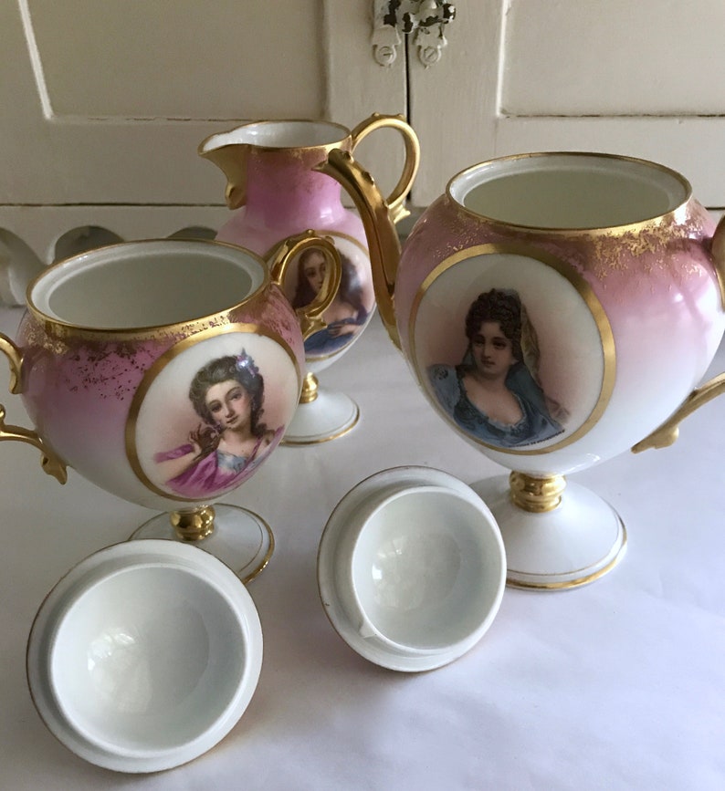 Antique AK Limoges France 18801890 French Portrait Ladies Tea Etsy