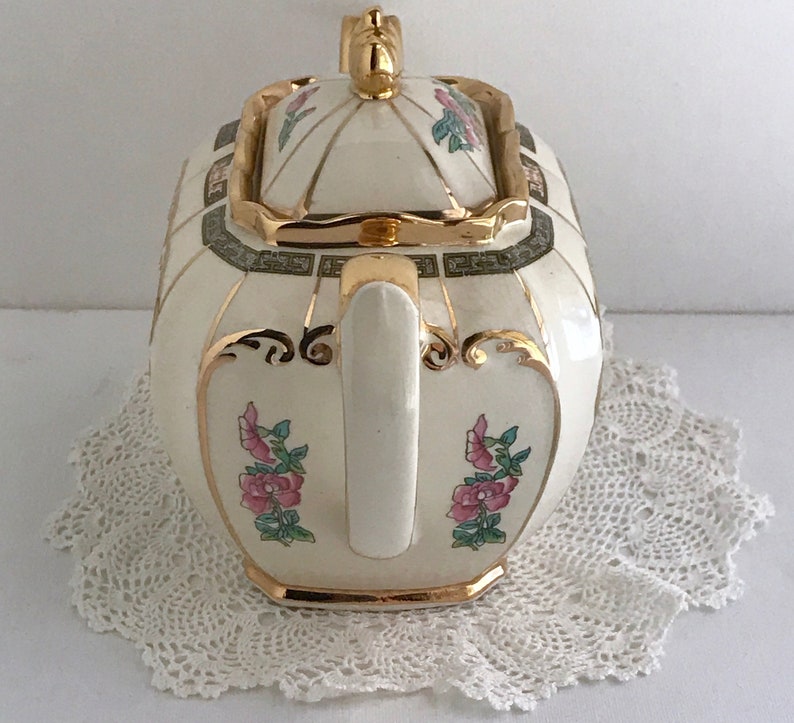 Rare Vintage SADLER 1931 Cube Teapot INDIAN TREE Gold Gilt Stunning Charming Perfect Condition