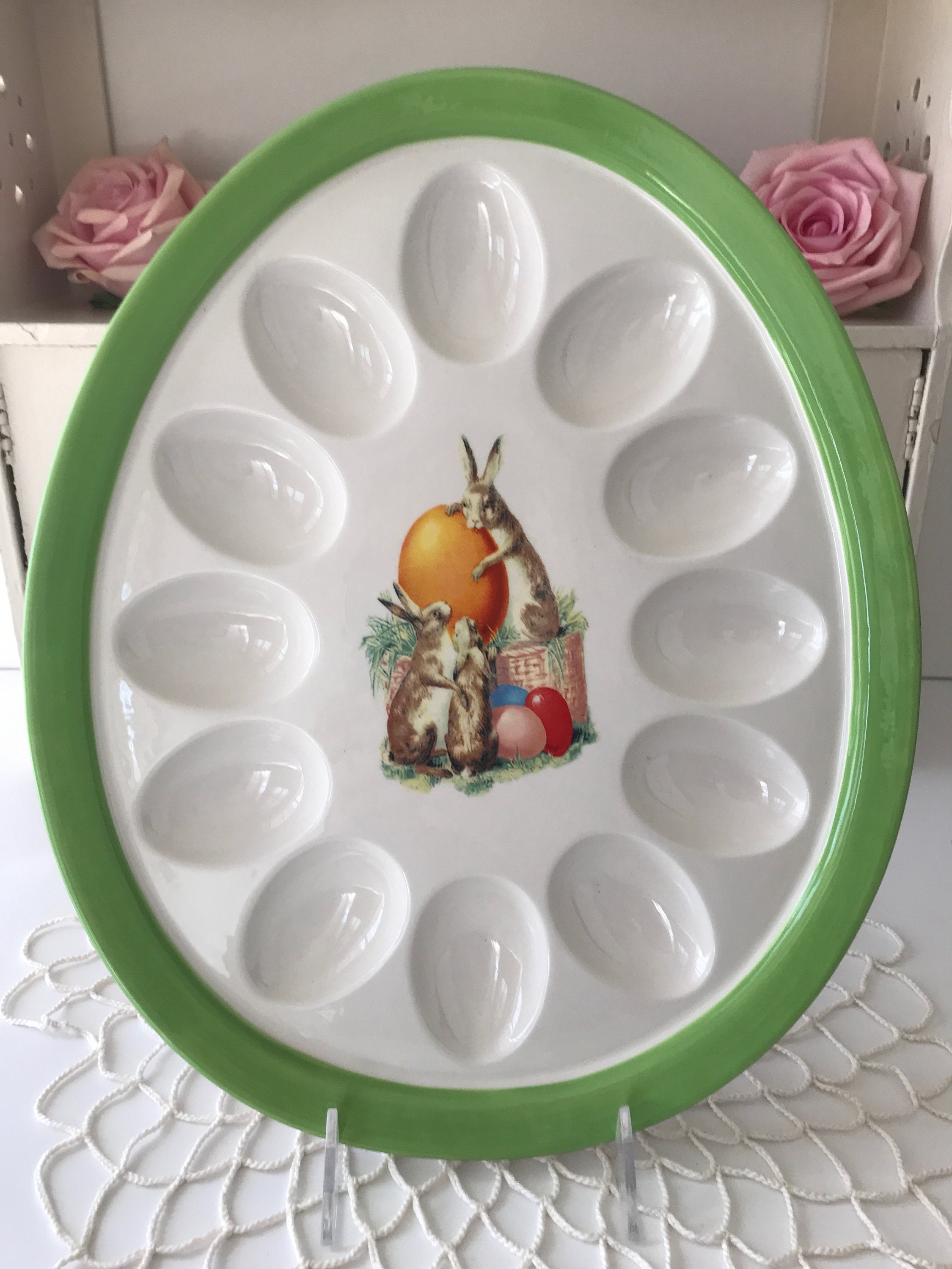 EASTER Egg Shaped Bunny Deviled Eggs Serving Platter Dish Williams