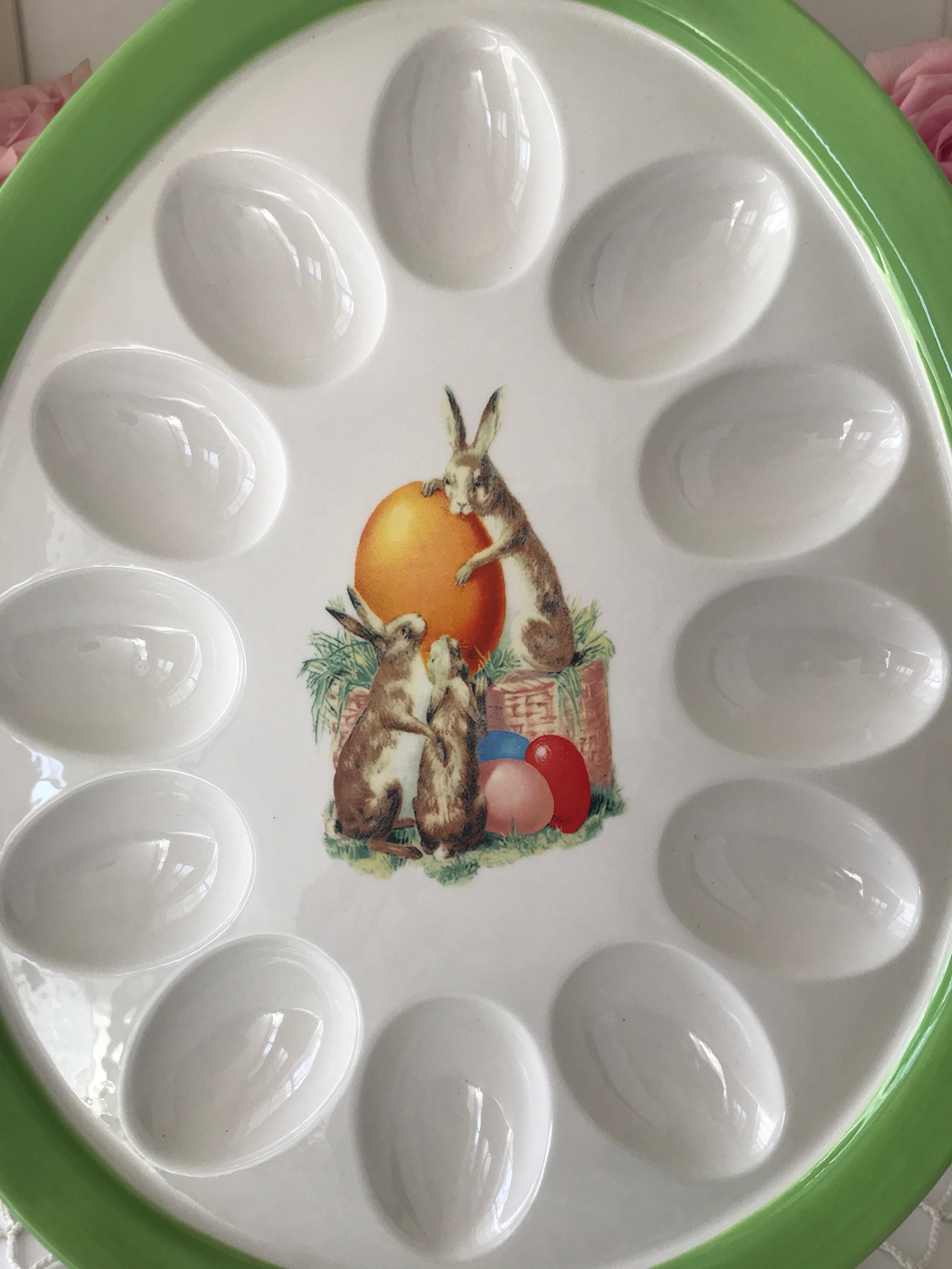 EASTER Egg Shaped Bunny Deviled Eggs Serving Platter Dish Williams