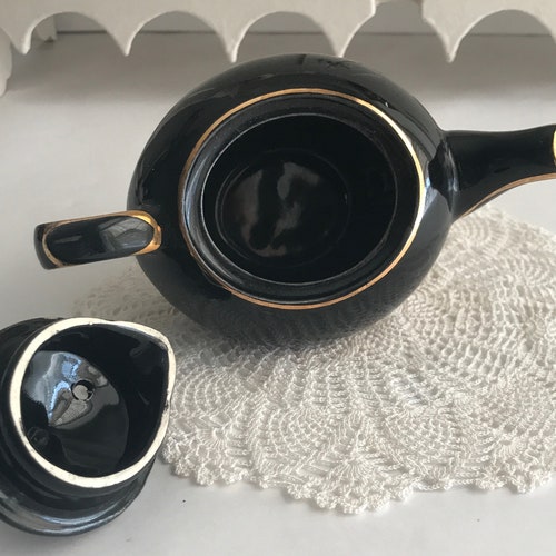 Vintage SADLER Individual Tea For One Teapot Art shops Deco JET BLACK Gold Gilt Perfect