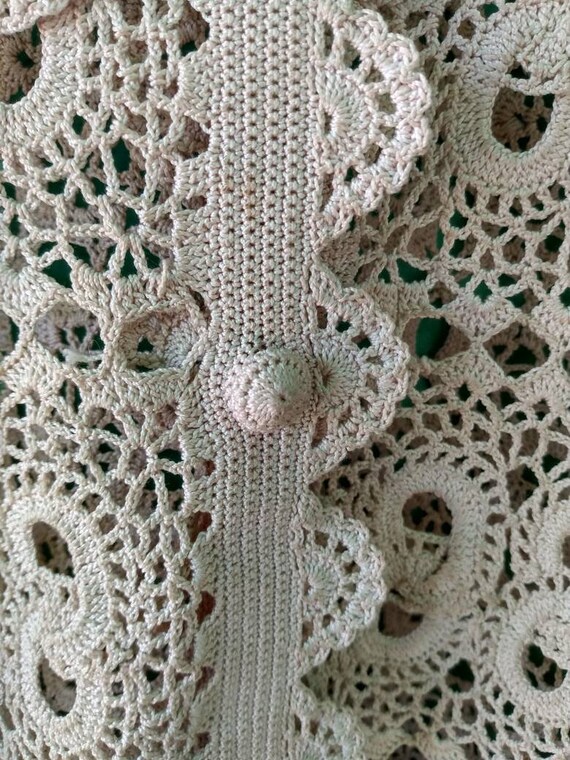 Vintage 1960s Cotton Crochet Blouse Tan Hand Knit… - image 9