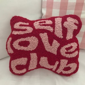 Self Love Club Pillow, Punch Needle Pillow, Tufted Pillow, Decorative Pillow, trendy throw pillow, aesthetic pillow, cool pillow