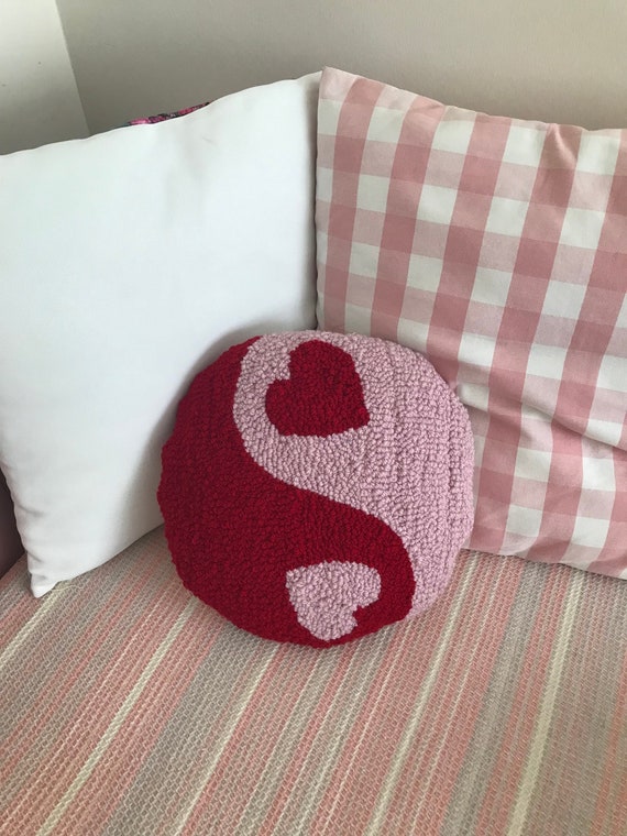 Heart Yin Yang Pillow Tufted Yin Yang Pillow Punch Needle Yin Yang Pillow Trendy Pinterest Pillows