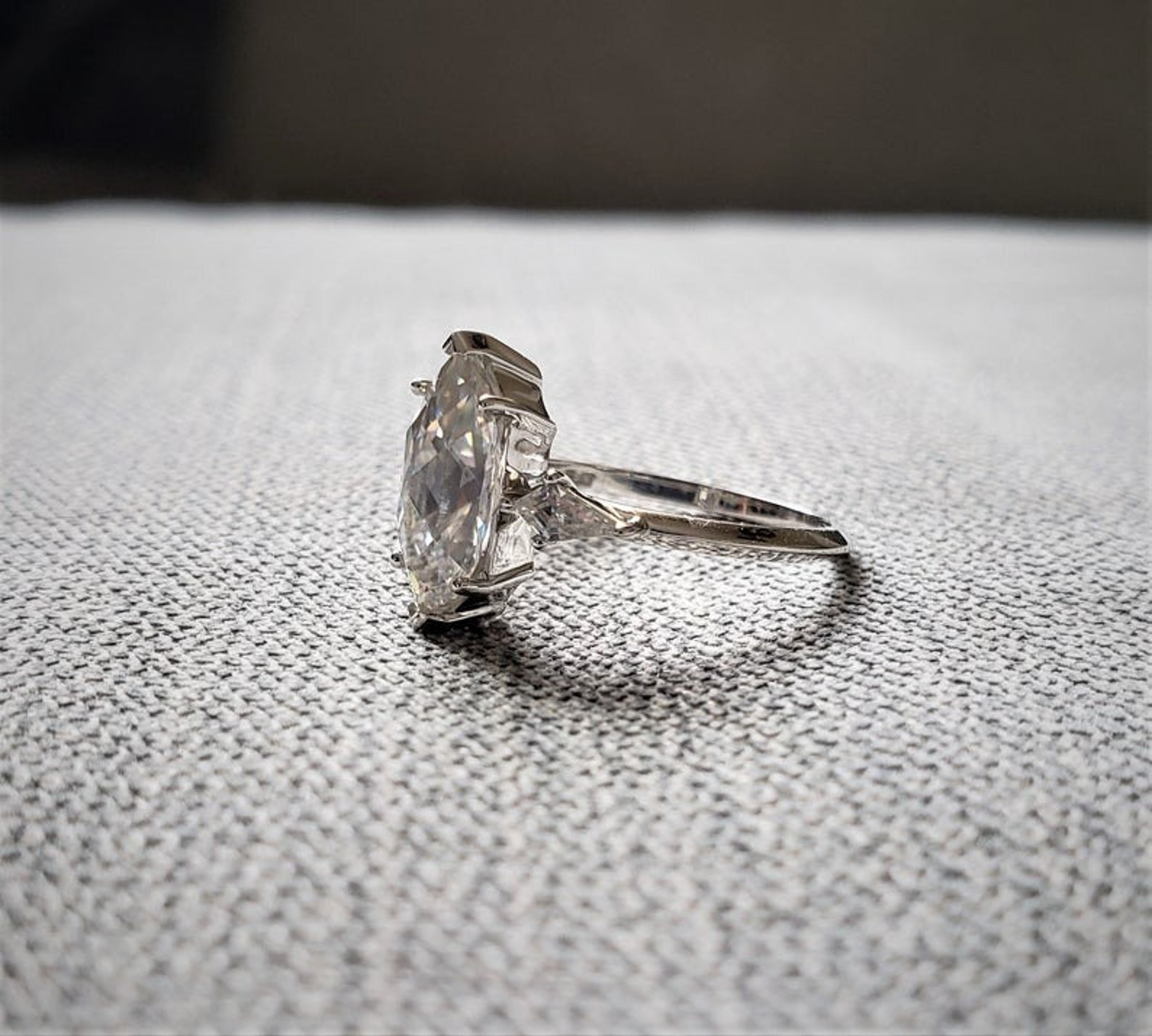 Unique 2.80CT Elongated Hexagon Moissanite Engagement