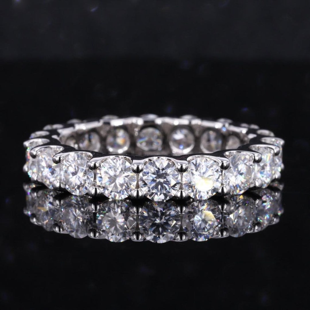 2ct Round Cut Colorless Moissanite Wedding Bands 14k White Gold Full ...