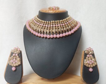 Pink Indian Traditional Wedding Wear Diamond Jewelry Gold Plated