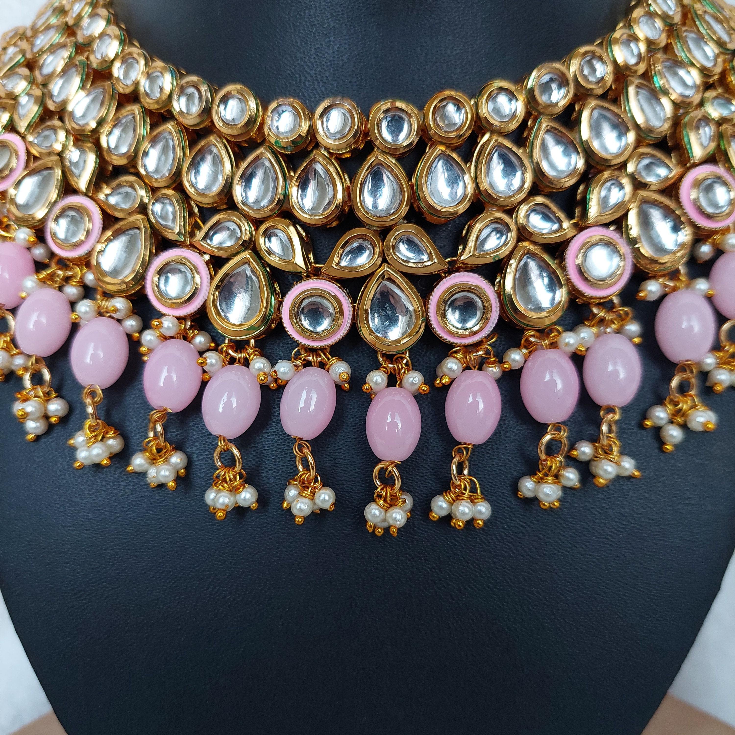 Traditional Heavy Kundan work Necklace Set with backside Minakari