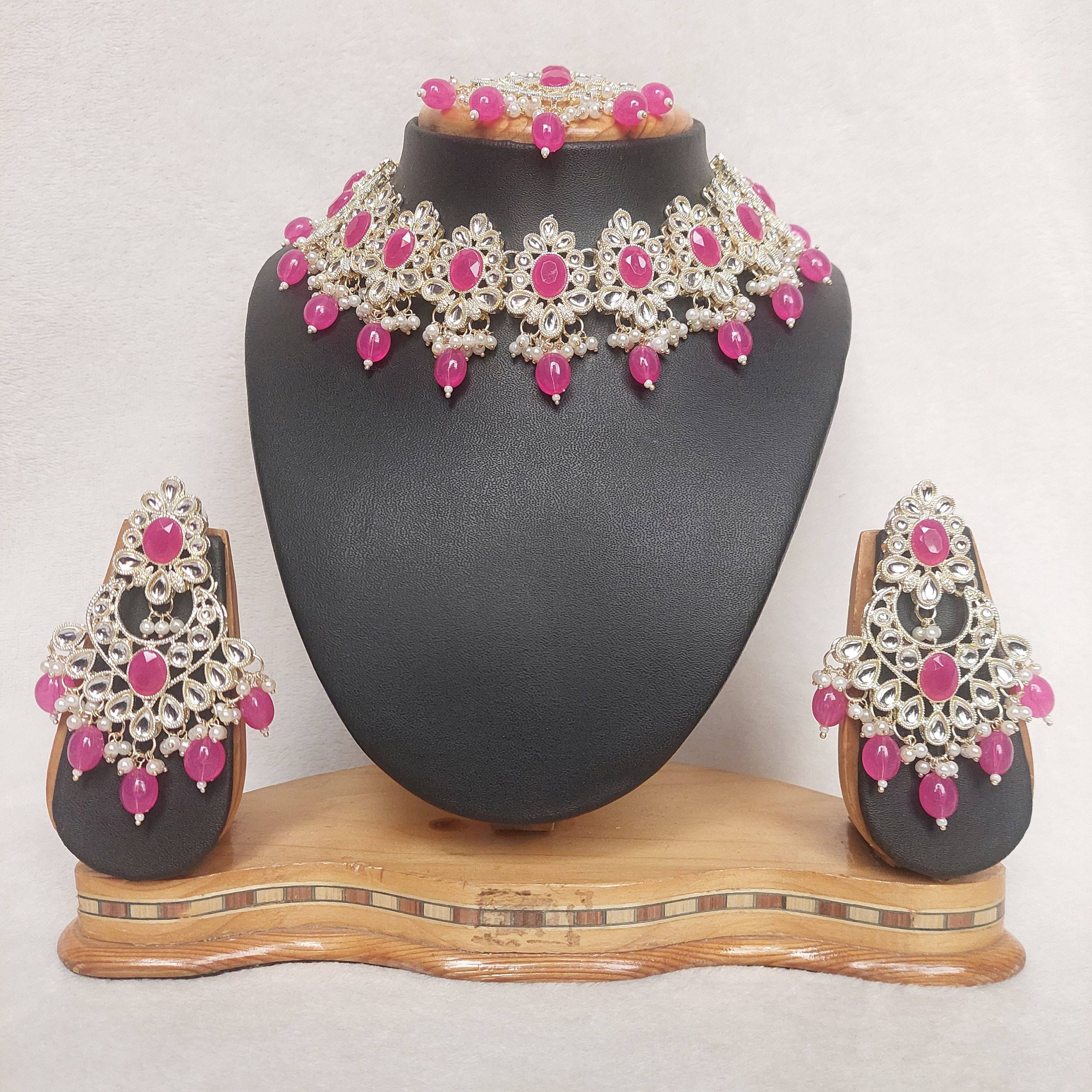 Pink Beads Long Jhumka Necklace Multi stranded Rani Haar Indian Bolly –  Indian Designs